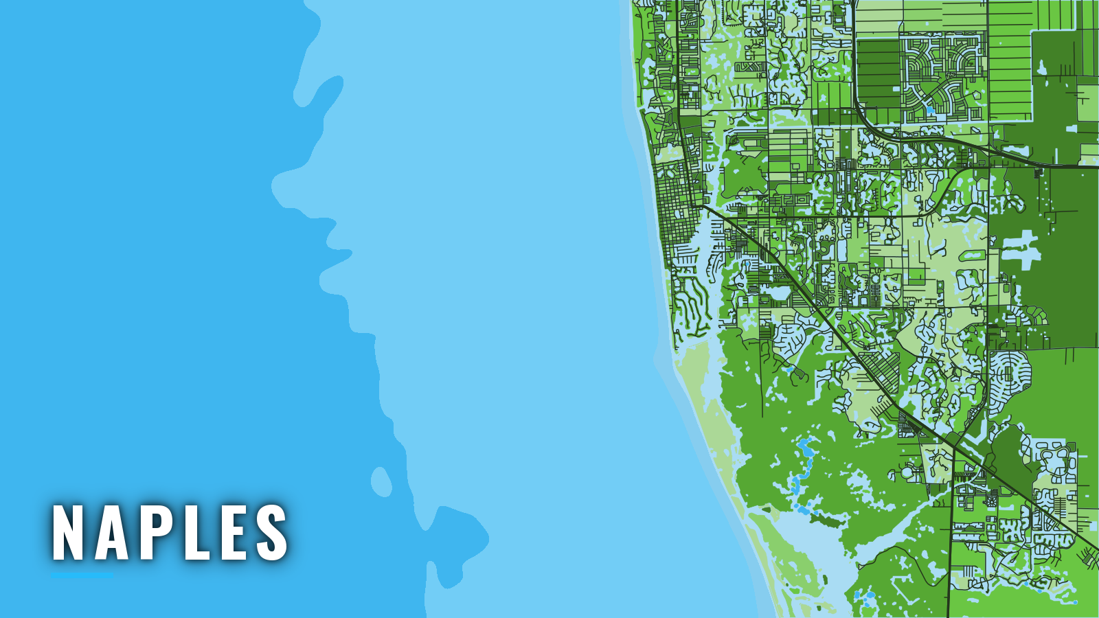 Stylized map of Naples, Florida, labelled with the port name (not for navigation)