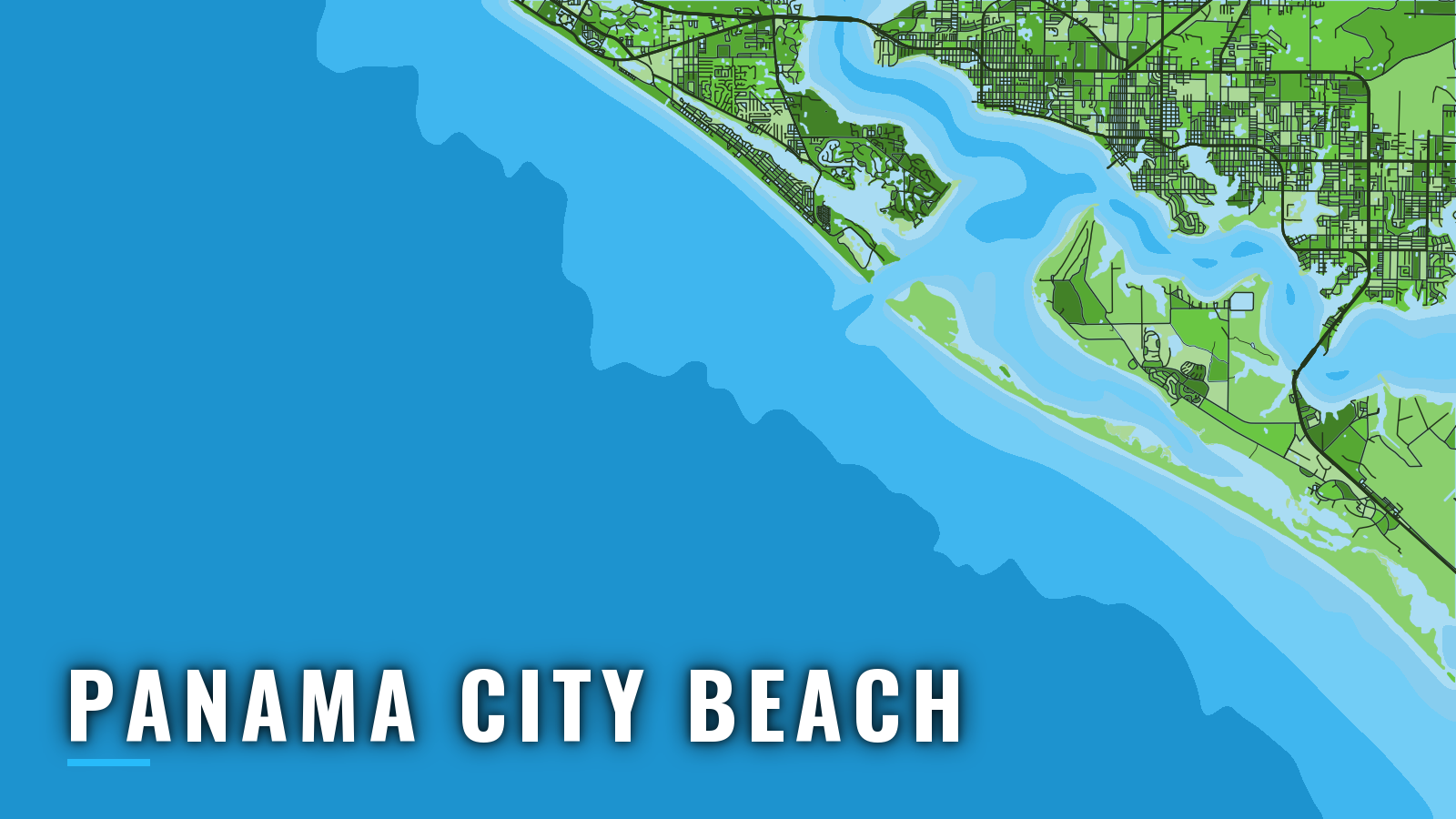 Stylized map of Panama City Beach, Florida, labelled with the port name (not for navigation)