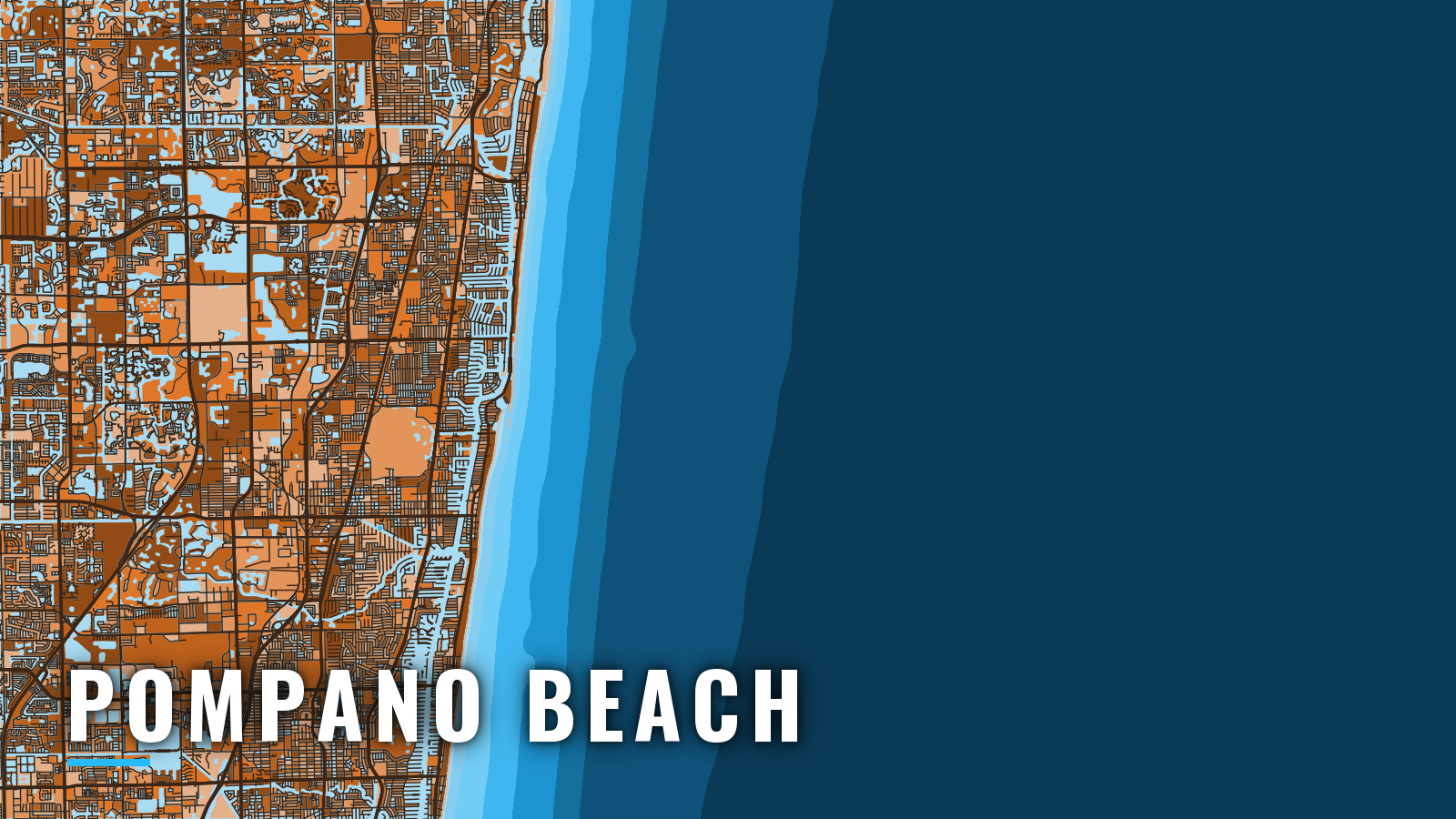 Stylized map of Pompano Beach, Florida, labelled with the port name (not for navigation)