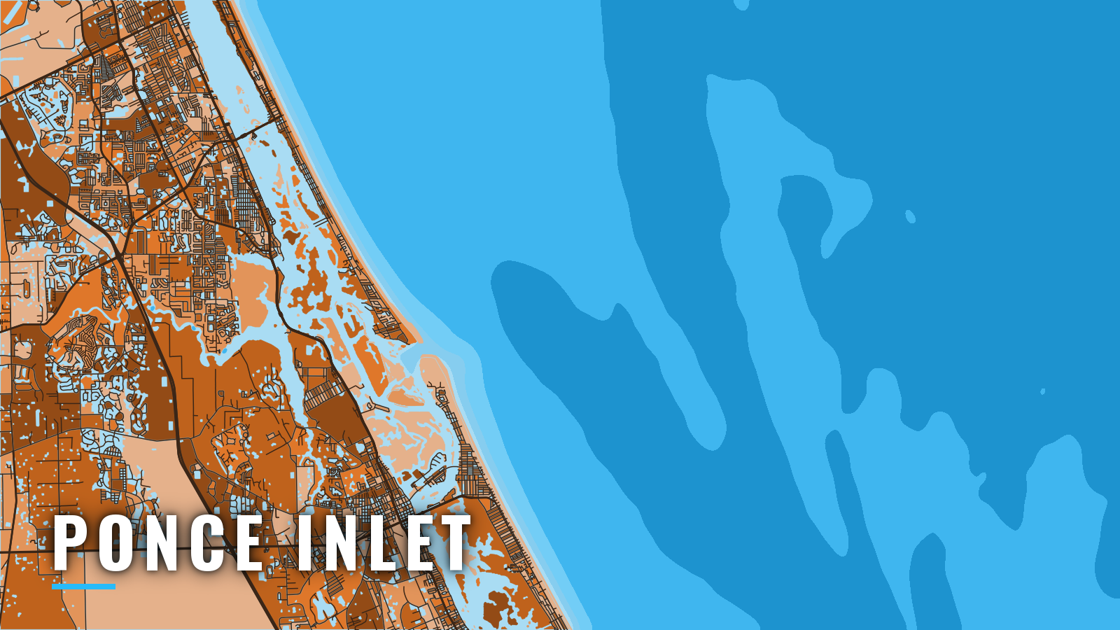 Stylized map of Ponce Inlet, Florida, labelled with the port name (not for navigation)