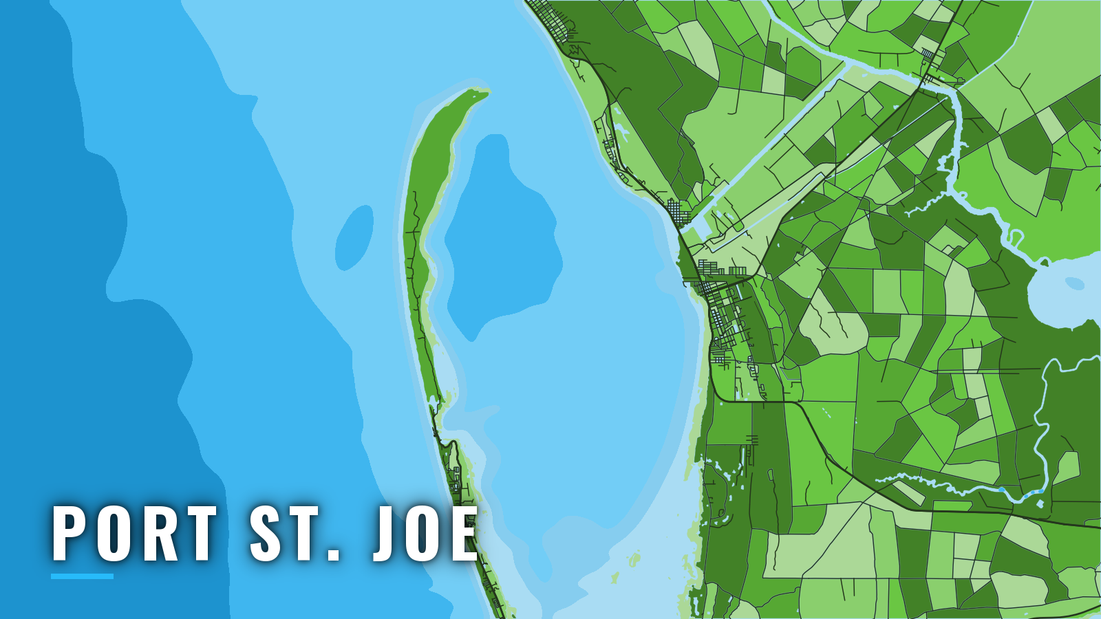 Stylized map of Port St. Joe, Florida, labelled with the port name (not for navigation)