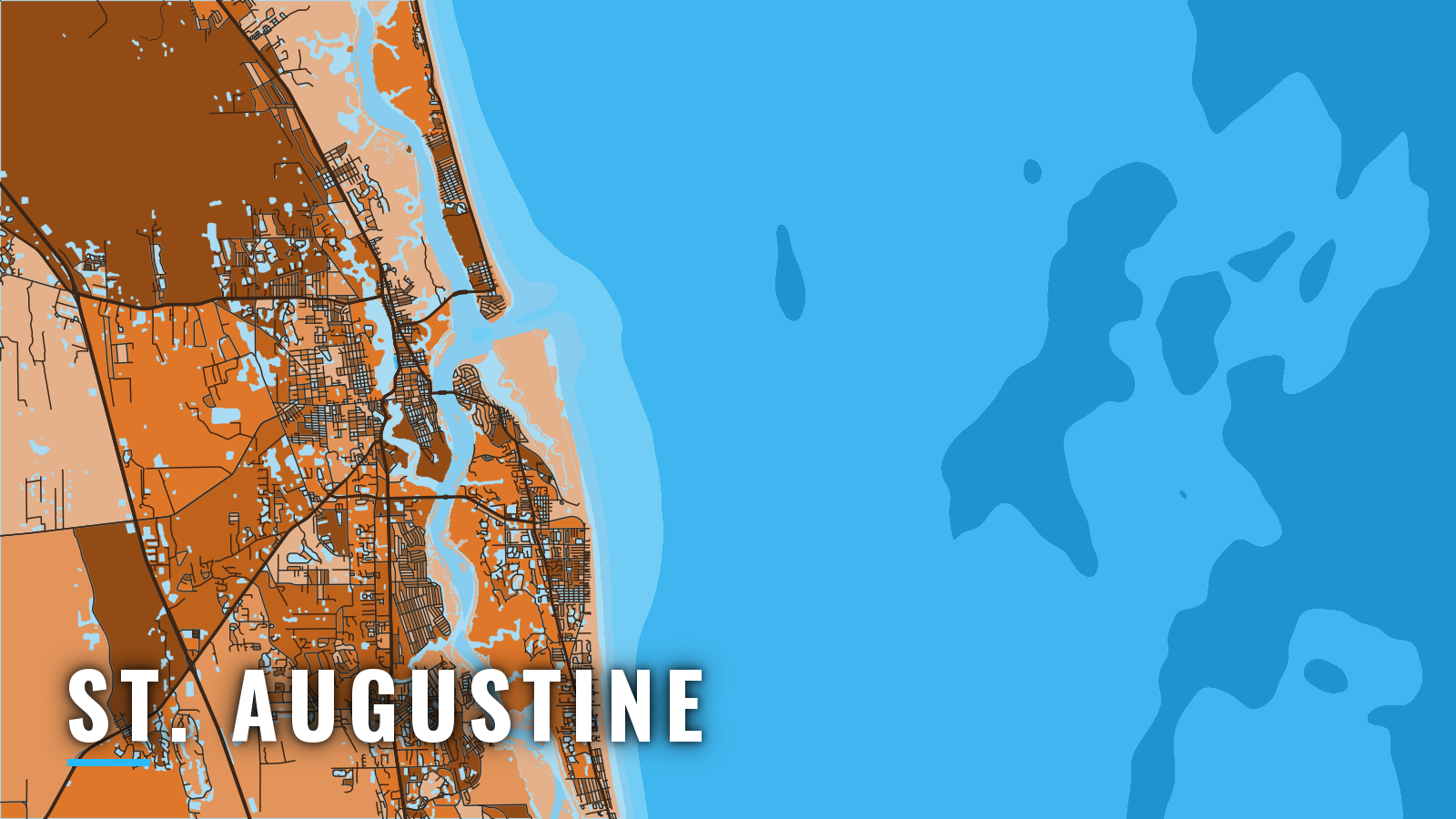 Stylized map of St. Augustine, Florida, labelled with the port name (not for navigation)