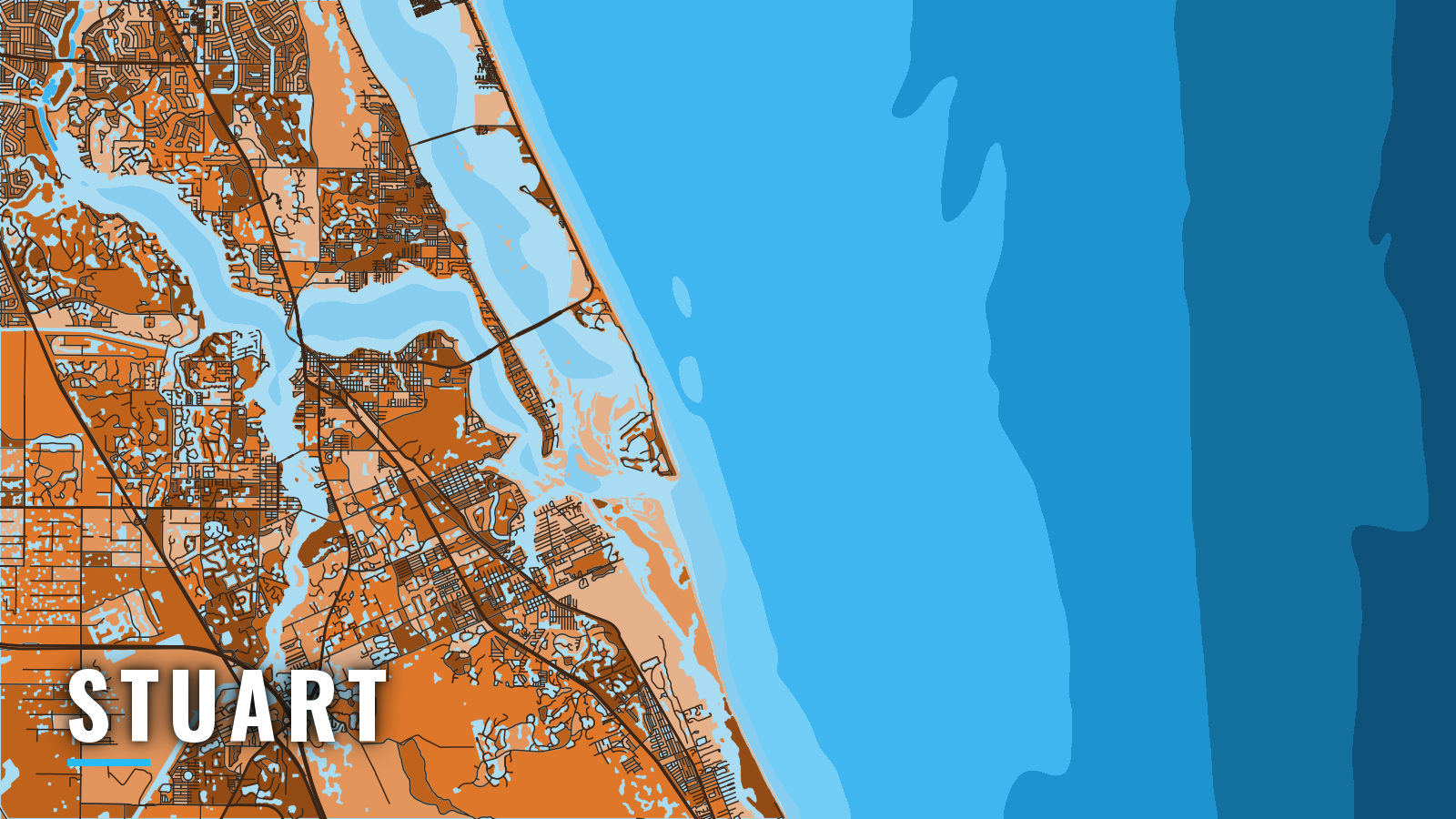 Stylized map of Stuart, Florida, labelled with the port name (not for navigation)