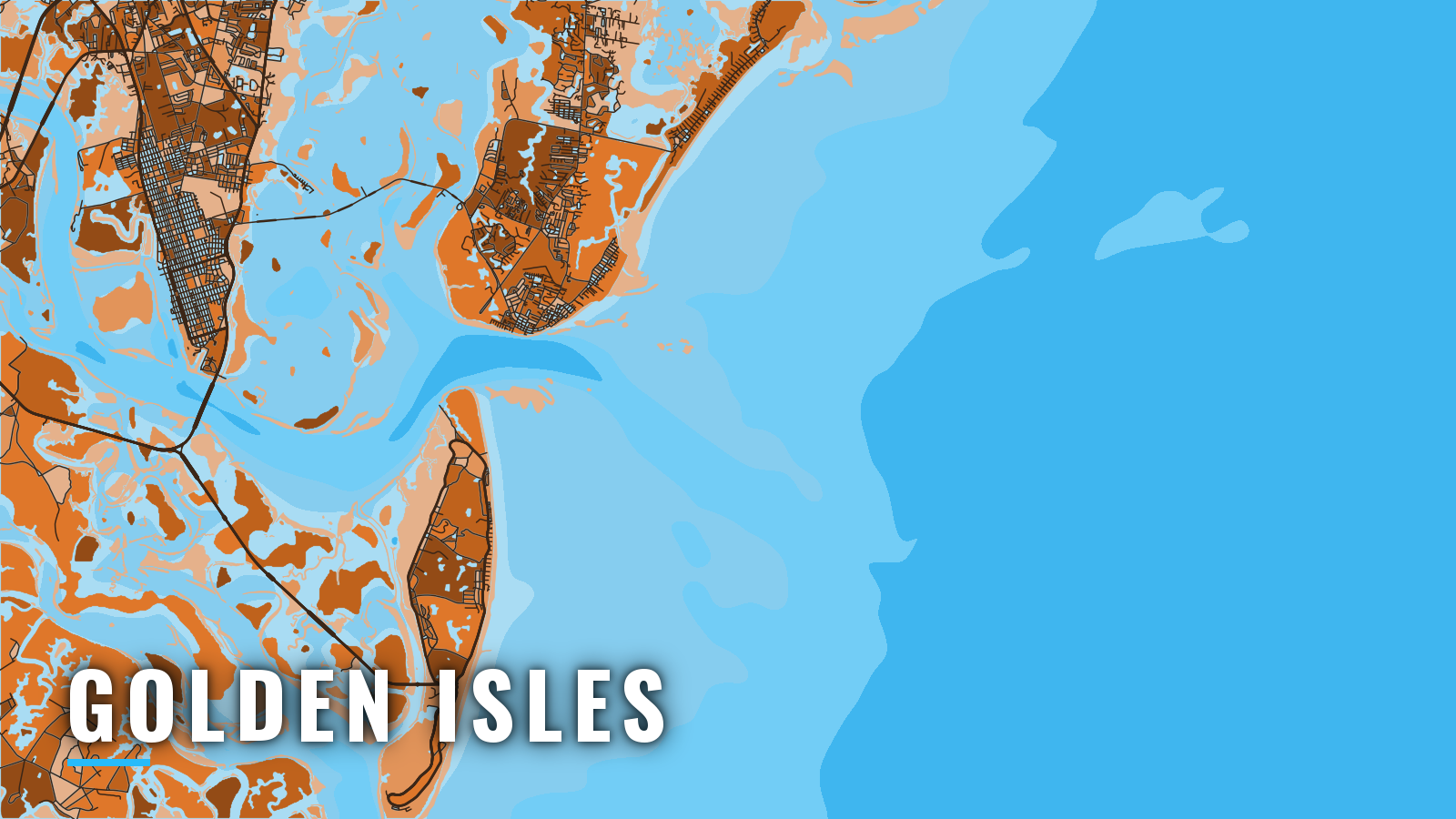 Stylized map of Golden Isles, Georgia, labelled with the port name (not for navigation)
