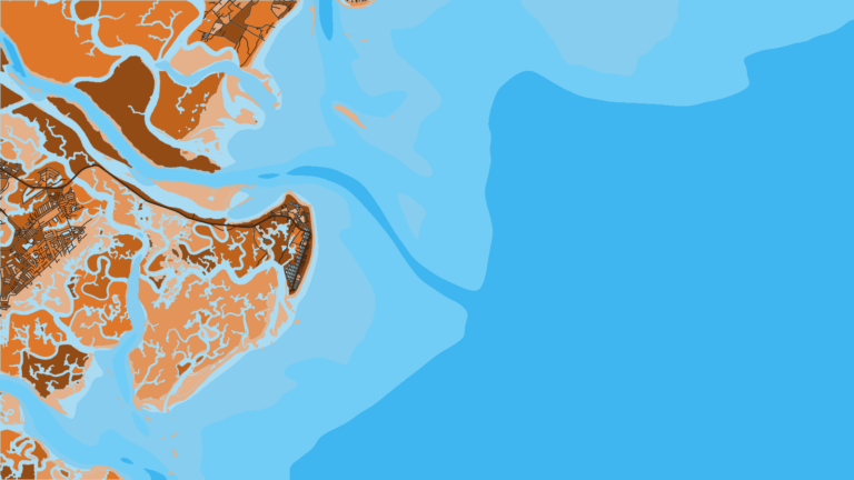 Illustration of Savannah, Savannah, Tybee and Wassaw Sound access, with inshore, nearshore and offshore charters.
