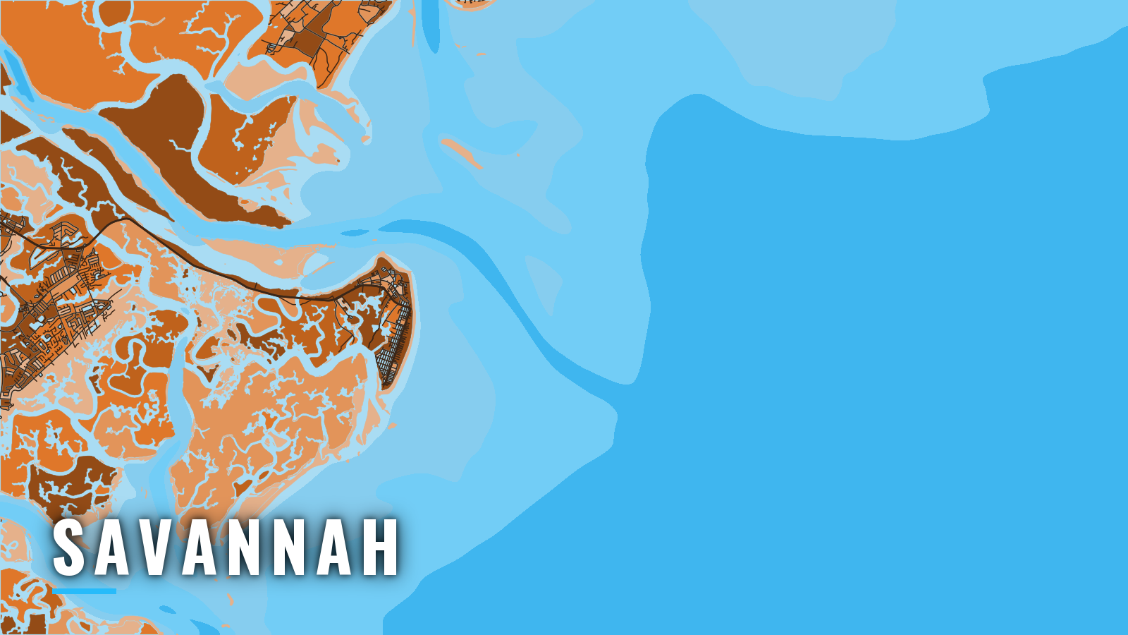 Stylized map of Savannah, Georgia, labelled with the port name (not for navigation)