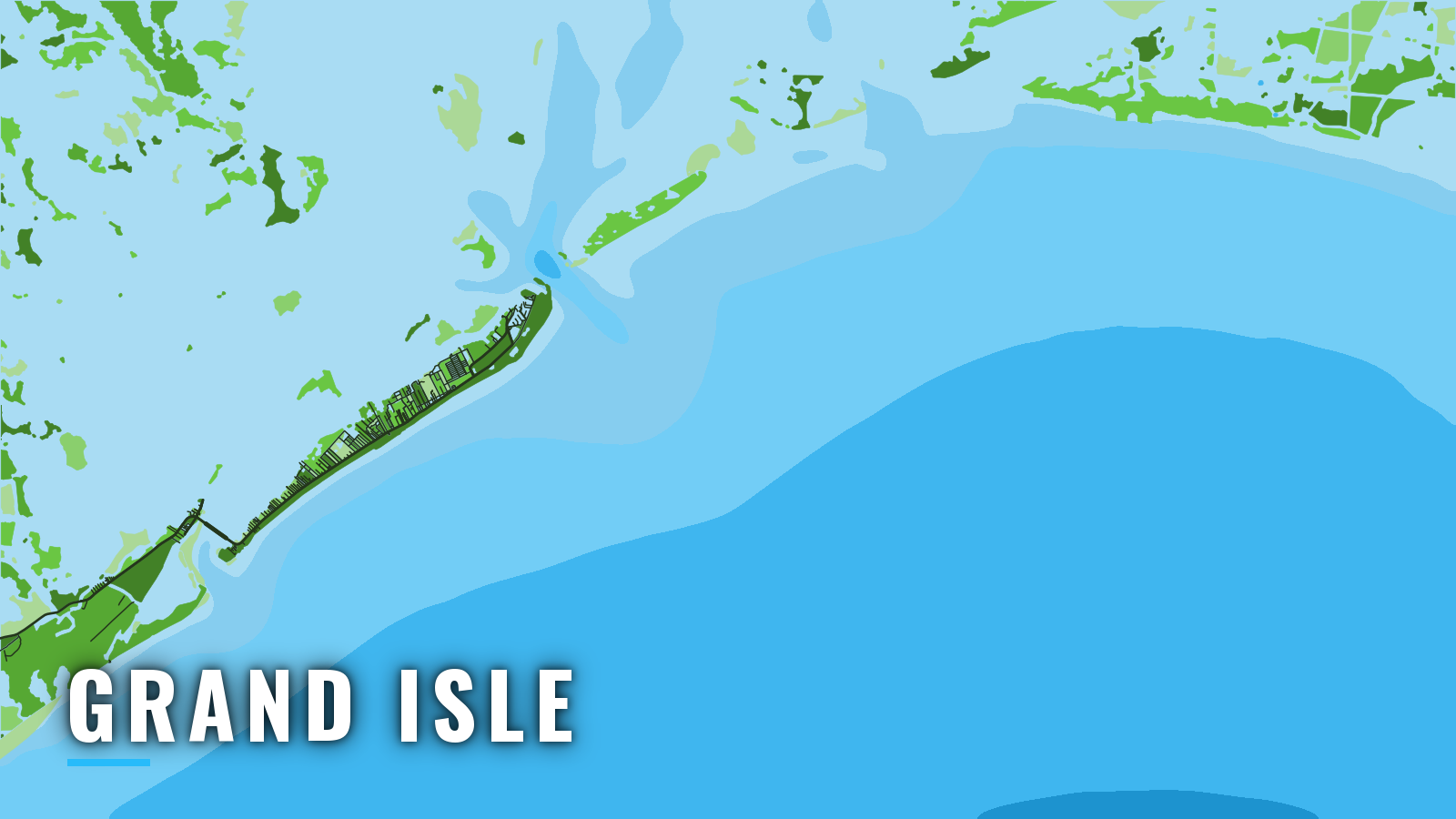 Stylized map of Grand Isle, Louisiana, labelled with the port name (not for navigation)