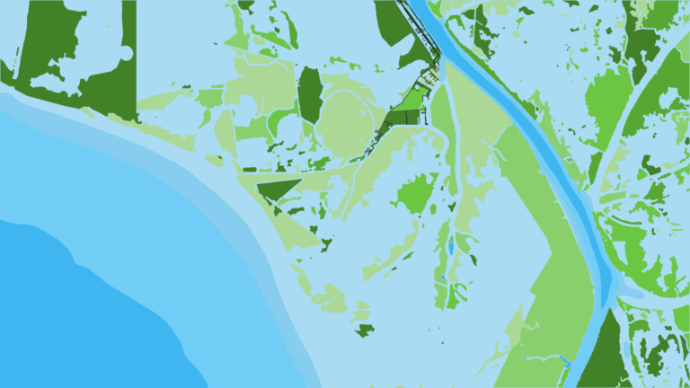 Illustration of Venice, the closest launch to deep water, the floaters and the delta edges.