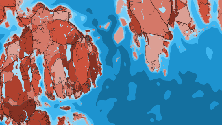 Illustration of Bar Harbor, Mount Desert Island harbor where boats lean toward lobster-boat tours and sails over dedicated sportfishing.