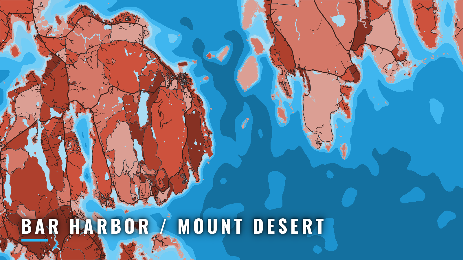 Stylized map of Bar Harbor / Mount Desert, Maine, labelled with the port name (not for navigation)