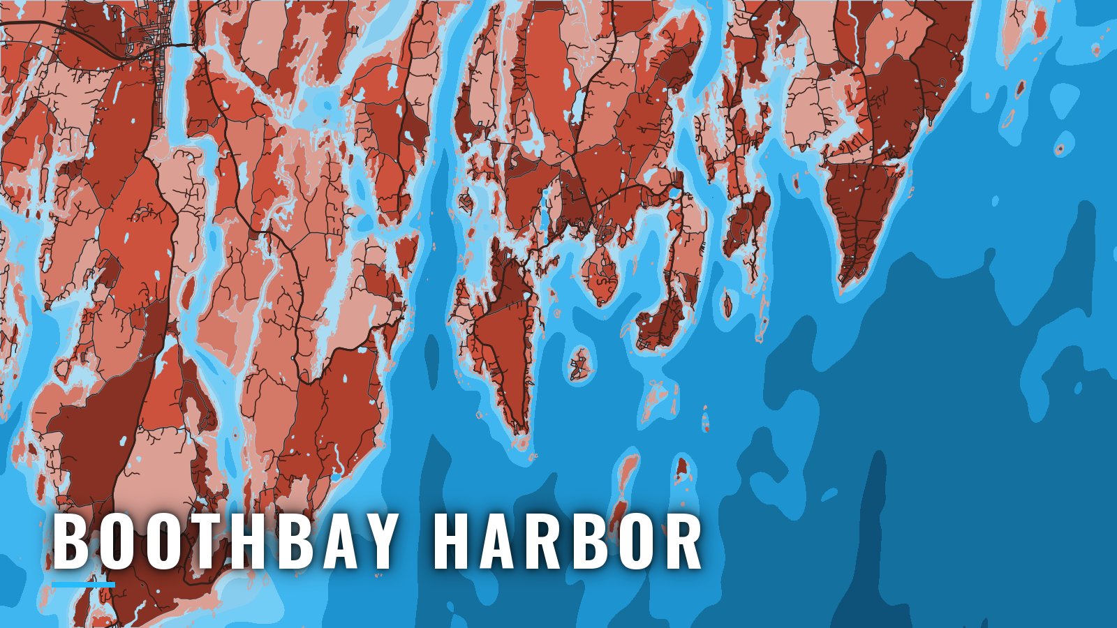 Stylized map of Boothbay Harbor, Maine, labelled with the port name (not for navigation)