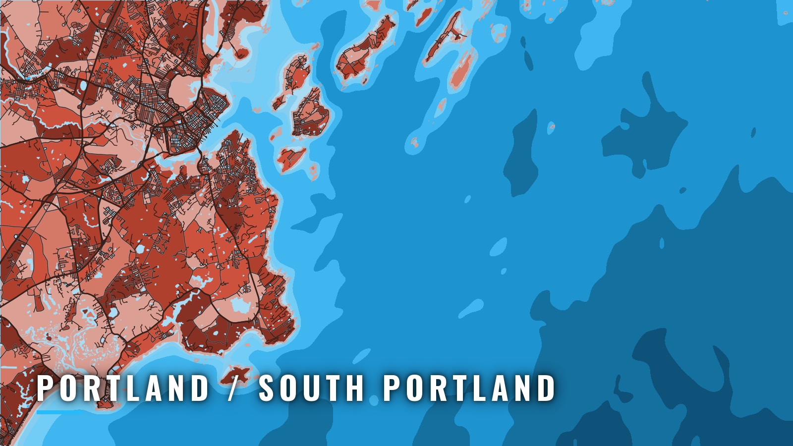 Stylized map of Portland / South Portland, Maine, labelled with the port name (not for navigation)