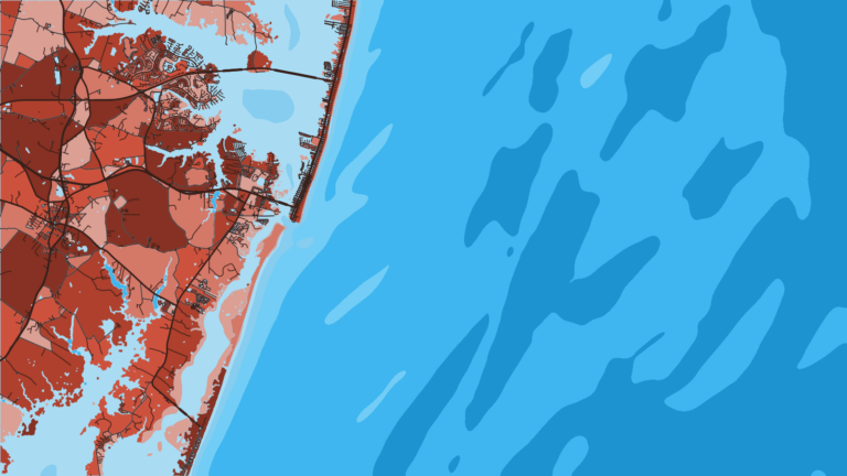 Illustration of Ocean City, Maryland’s only Atlantic inlet, home of the offshore charter and head-boat fleet.