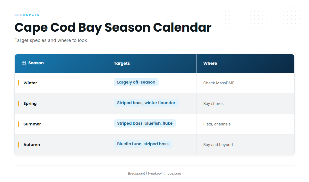 Fishing conditions (Barnstable / Cape Cod Bay harbors)