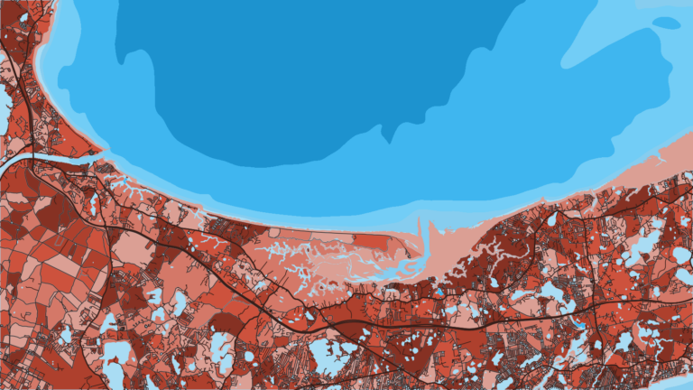Illustration of Barnstable, Barnstable Harbor on the bay side, with flats stripers and bay tuna.