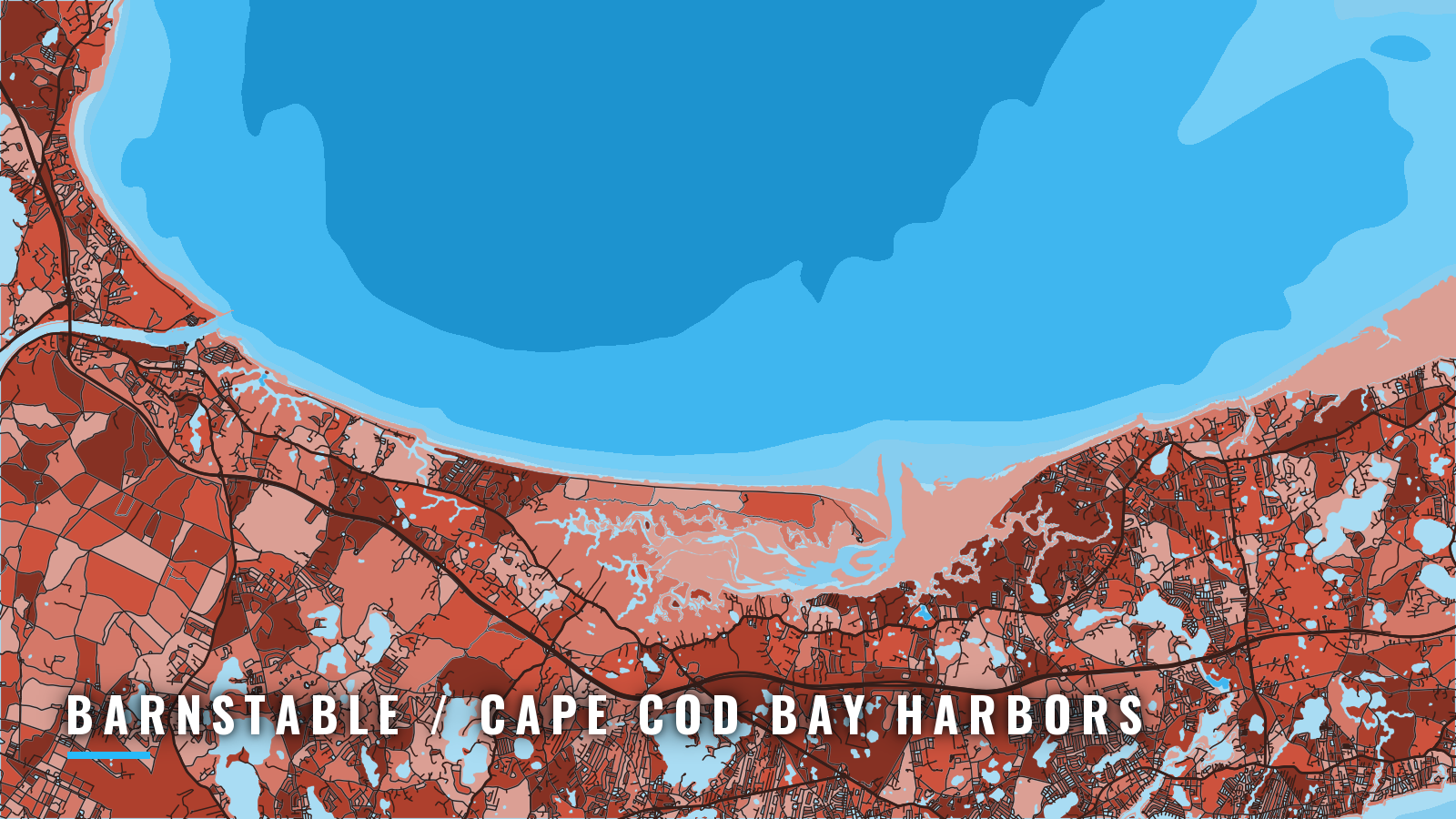 Stylized map of Barnstable / Cape Cod Bay harbors, Massachusetts, labelled with the port name (not for navigation)