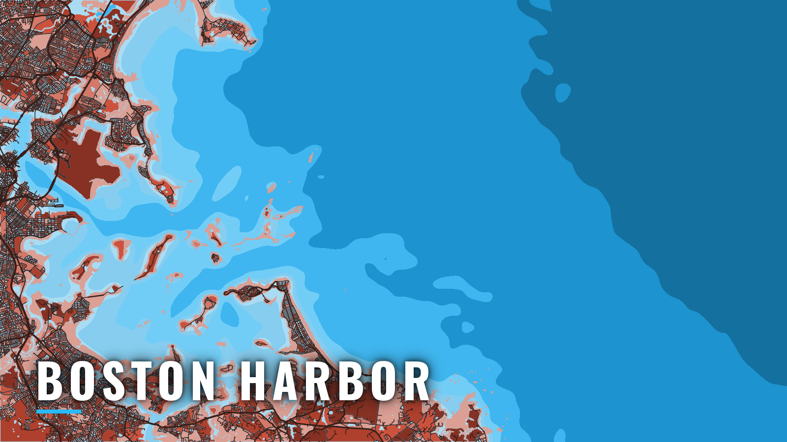 Stylized map of Boston Harbor, Massachusetts, labelled with the port name (not for navigation)