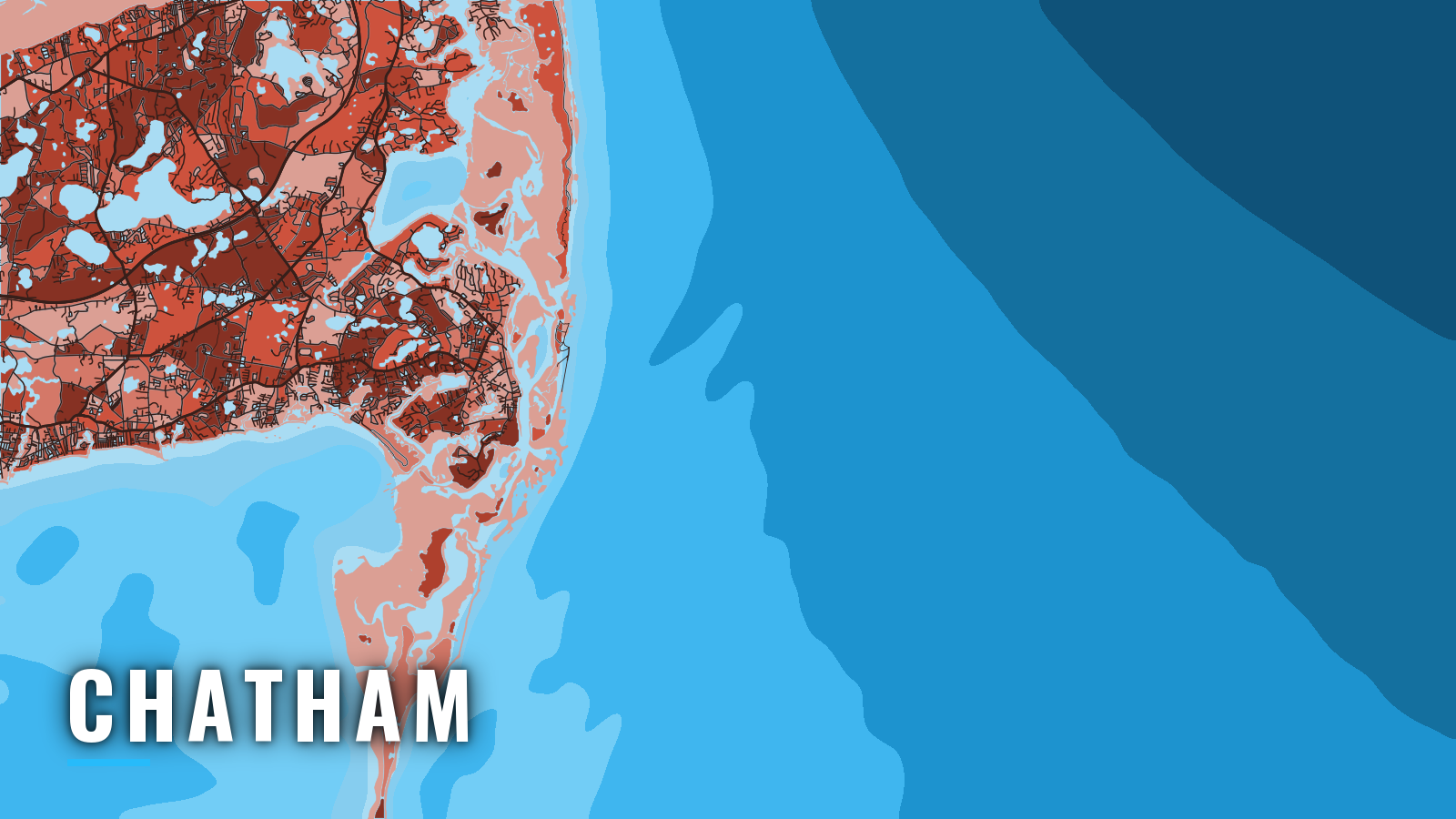 Stylized map of Chatham, Massachusetts, labelled with the port name (not for navigation)