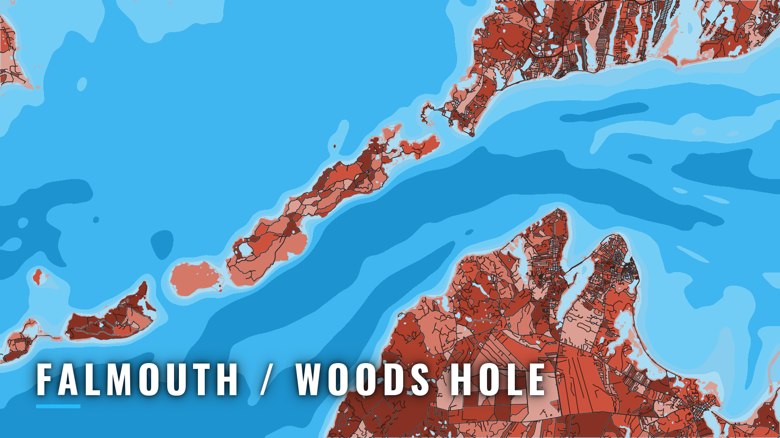 Stylized map of Falmouth / Woods Hole, Massachusetts, labelled with the port name (not for navigation)