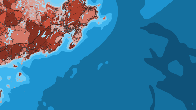 Illustration of Gloucester, tuna and groundfish port with head boats, and the weigh-in for the Bluefin Blowout.