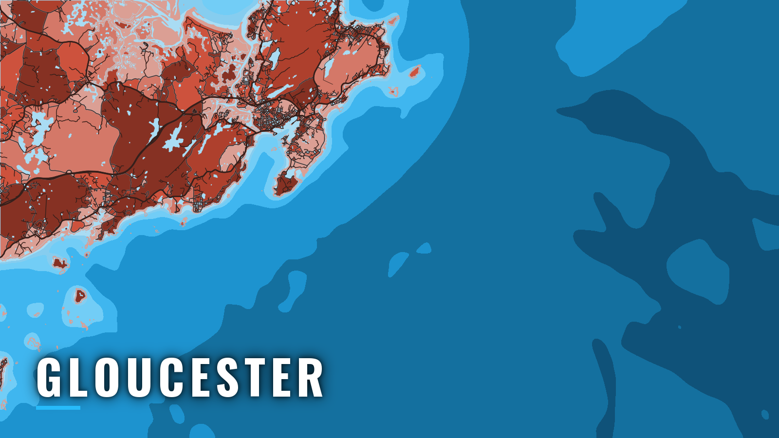 Stylized map of Gloucester, Massachusetts, labelled with the port name (not for navigation)
