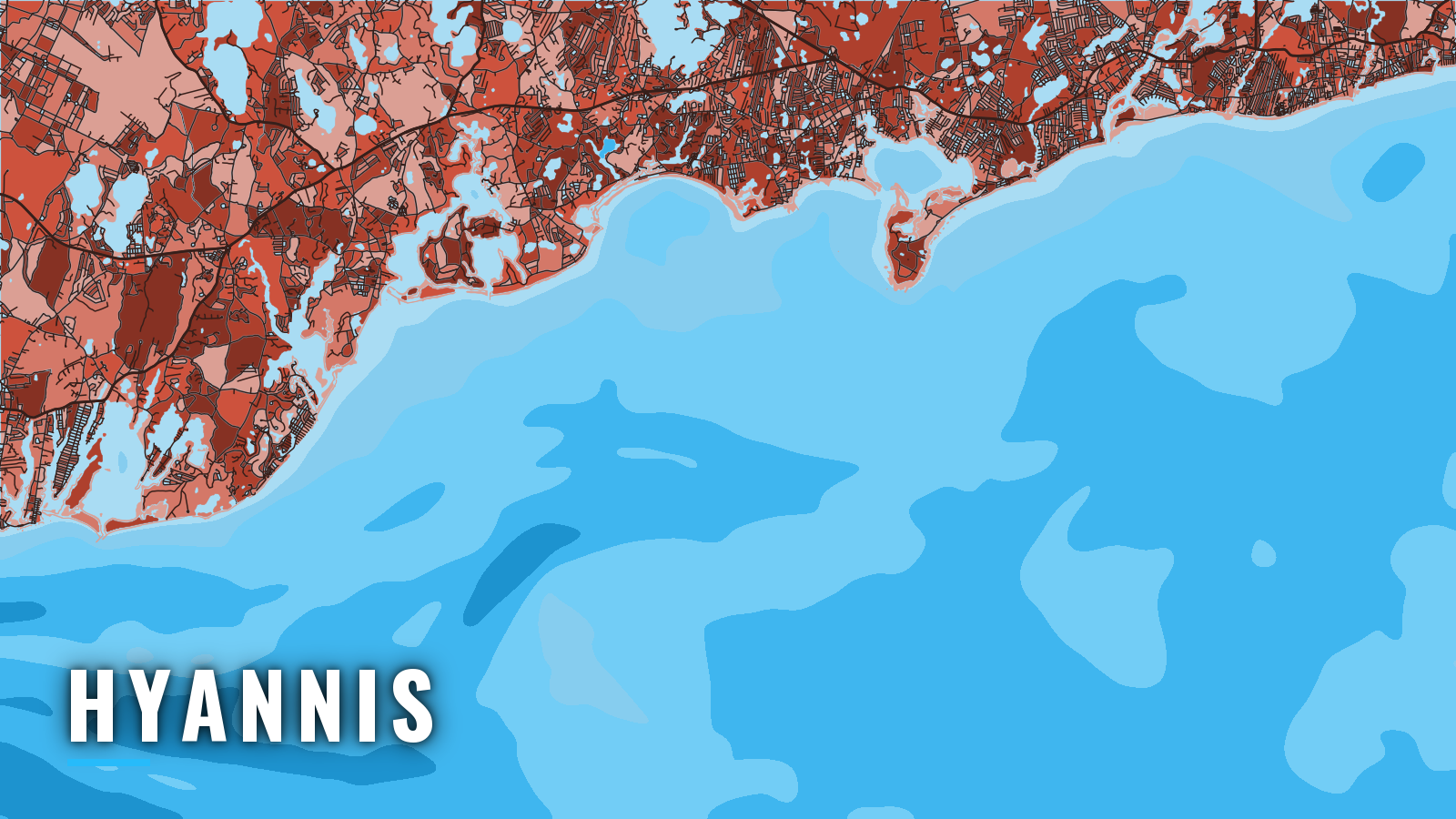 Stylized map of Hyannis, Massachusetts, labelled with the port name (not for navigation)