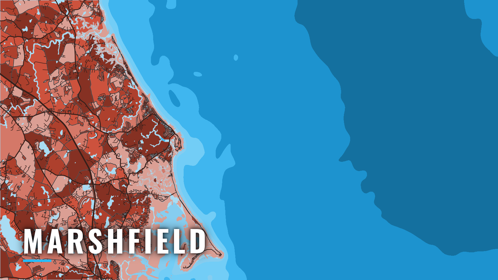 Stylized map of Marshfield, Massachusetts, labelled with the port name (not for navigation)