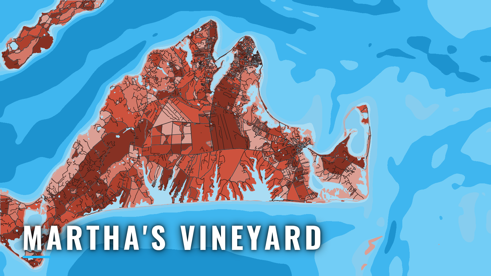 Stylized map of Martha's Vineyard, Massachusetts, labelled with the port name (not for navigation)