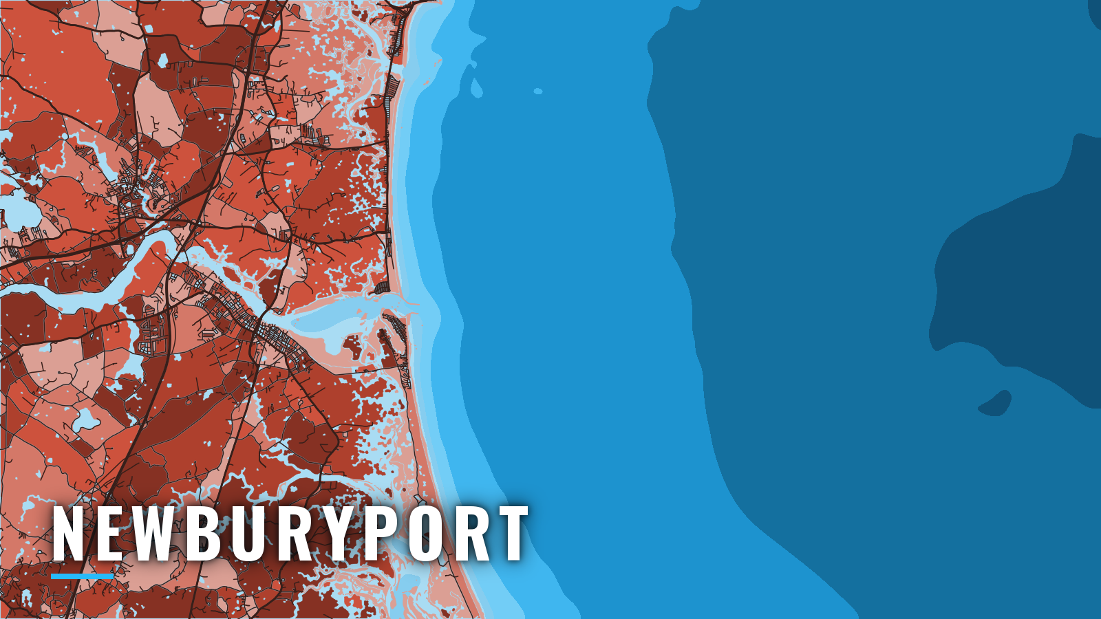 Stylized map of Newburyport, Massachusetts, labelled with the port name (not for navigation)