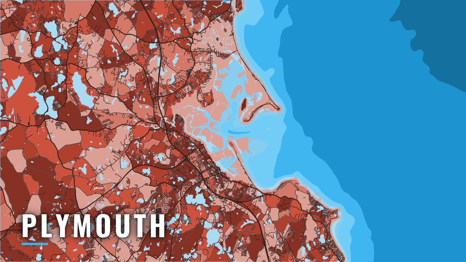 Stylized map of Plymouth, Massachusetts, labelled with the port name (not for navigation)