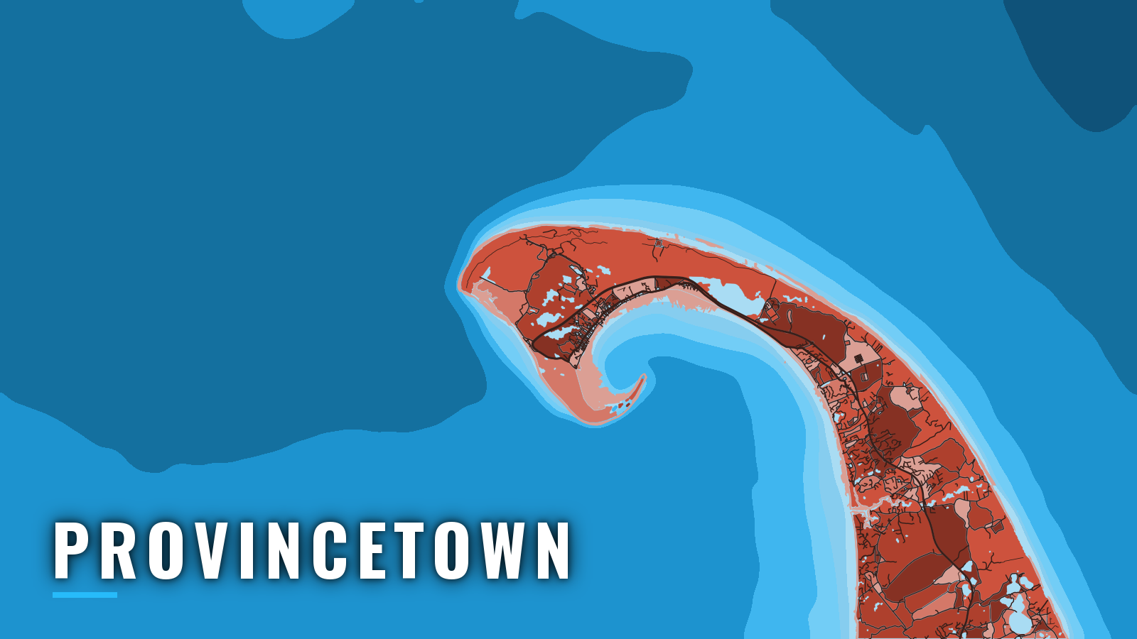 Stylized map of Provincetown, Massachusetts, labelled with the port name (not for navigation)
