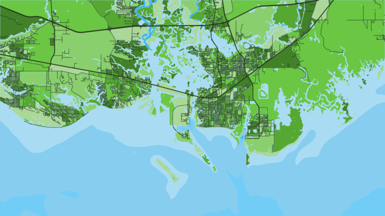 Illustration of Pascagoula, eastern access across the Sound toward Horn and Petit Bois islands.