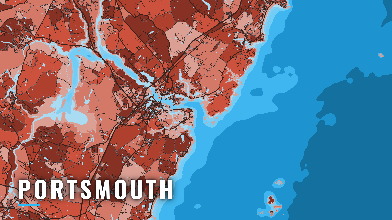 Stylized map of Portsmouth, New Hampshire, labelled with the port name (not for navigation)
