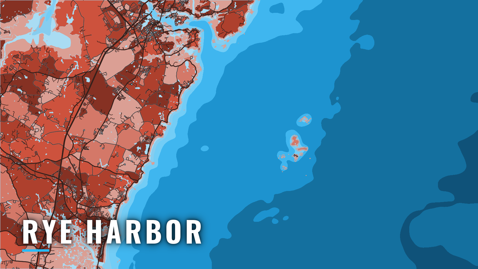 Stylized map of Rye Harbor, New Hampshire, labelled with the port name (not for navigation)
