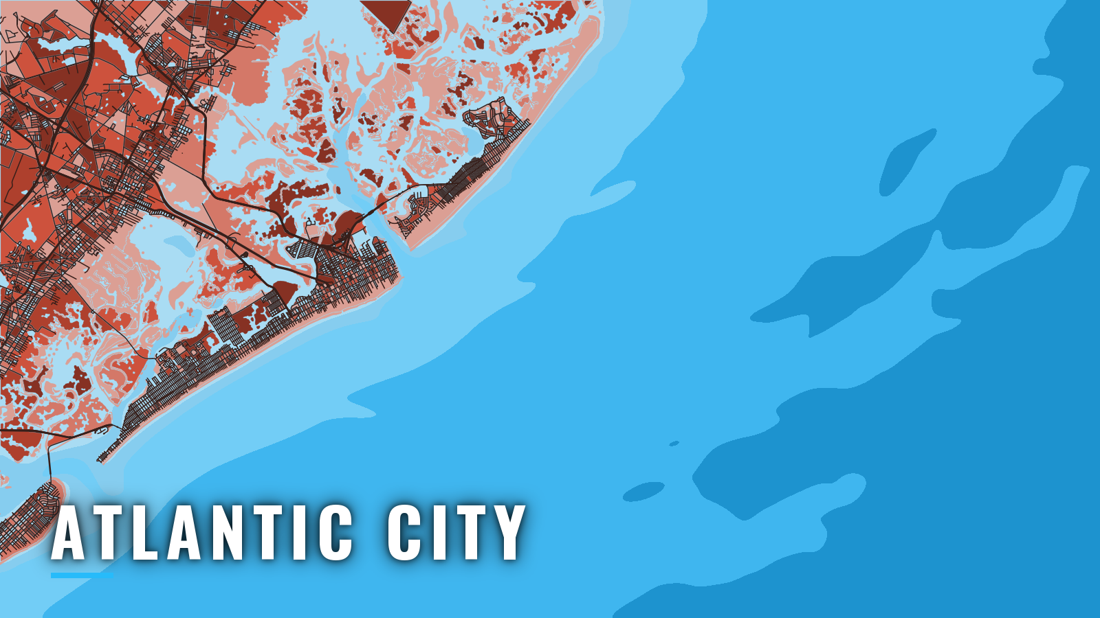 Stylized map of Atlantic City, New Jersey, labelled with the port name (not for navigation)