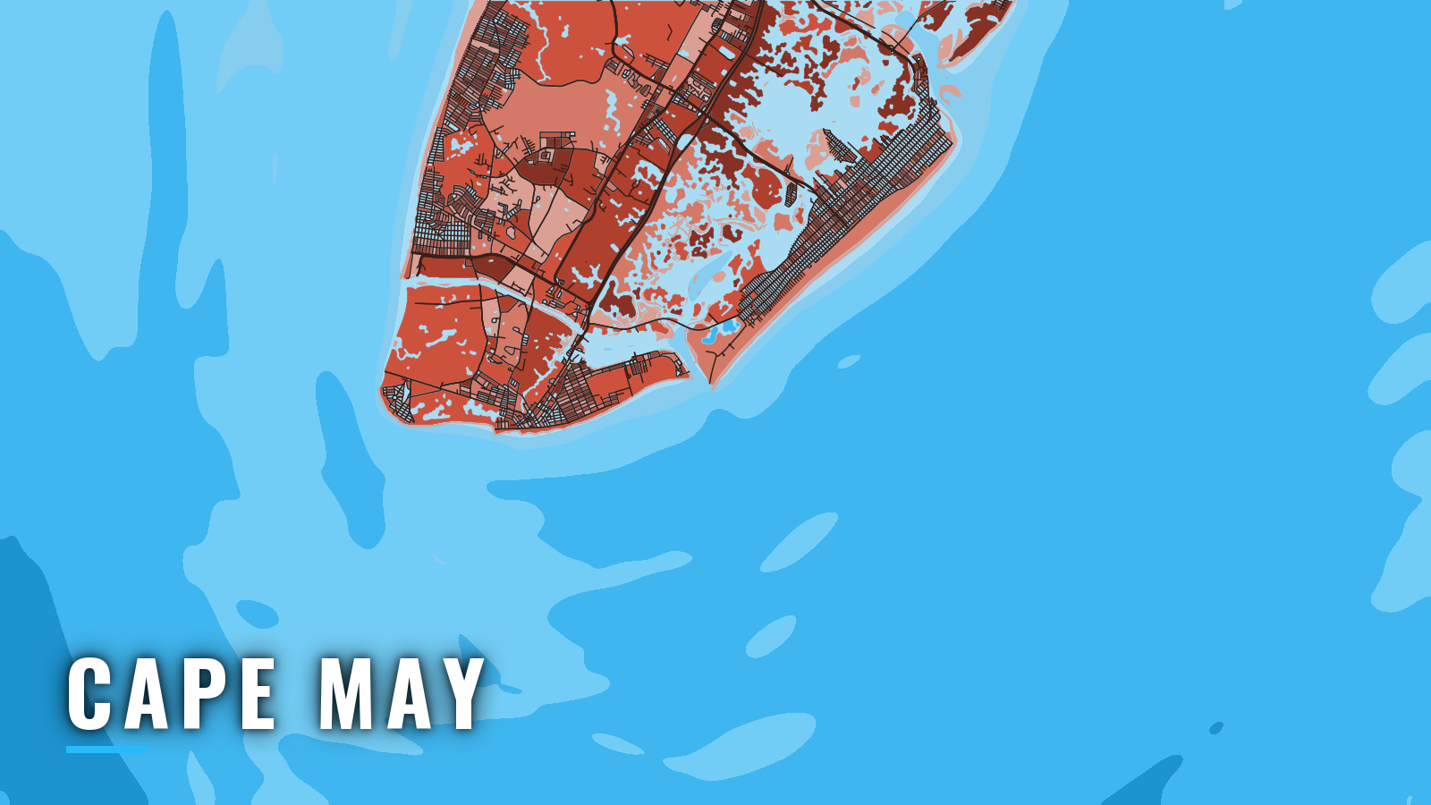 Stylized map of Cape May, New Jersey, labelled with the port name (not for navigation)
