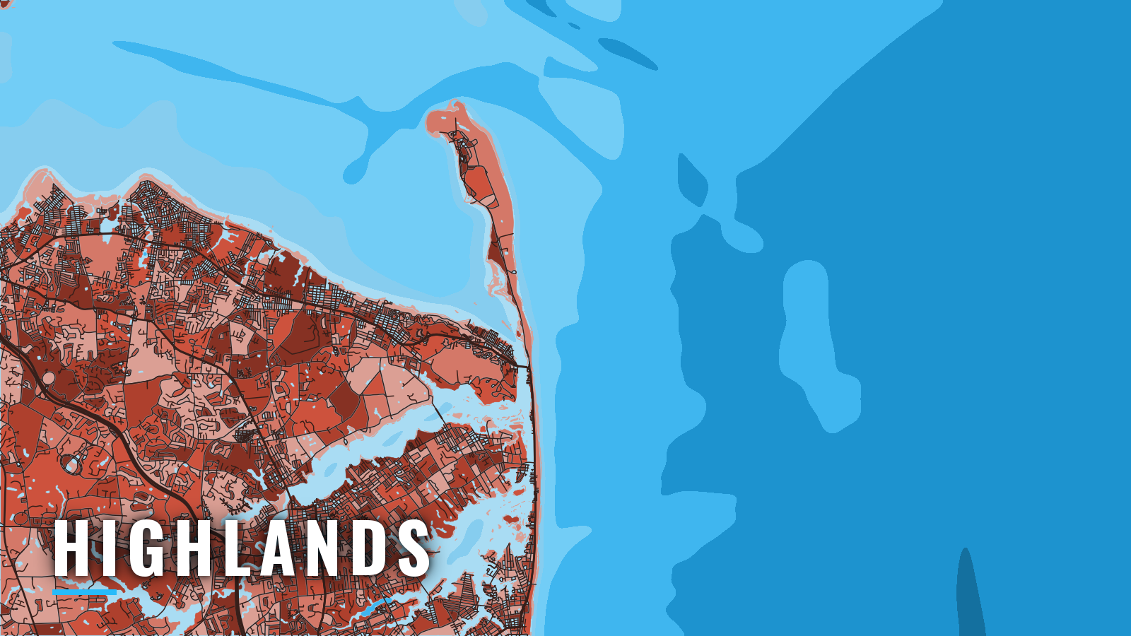 Stylized map of Highlands, New Jersey, labelled with the port name (not for navigation)