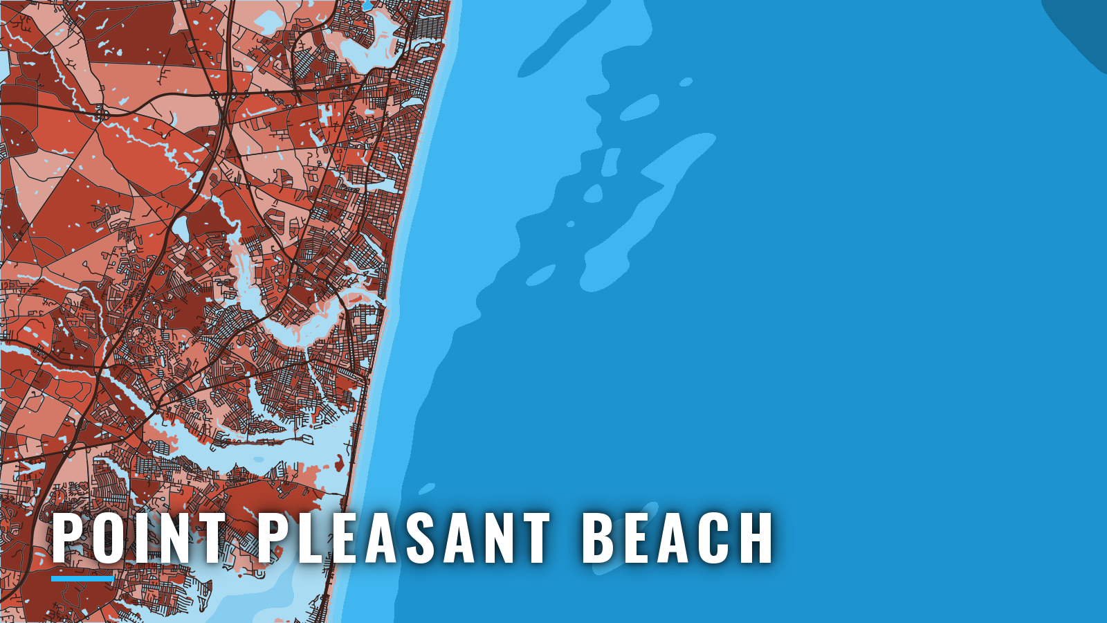 Stylized map of Point Pleasant Beach, New Jersey, labelled with the port name (not for navigation)