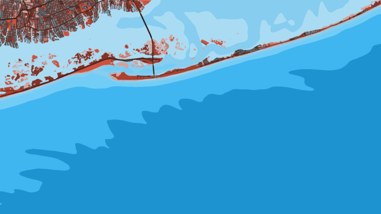 Illustration of Captree, the largest public fishing fleet on Long Island, through Fire Island Inlet, for fluke, flounder and sea bass.