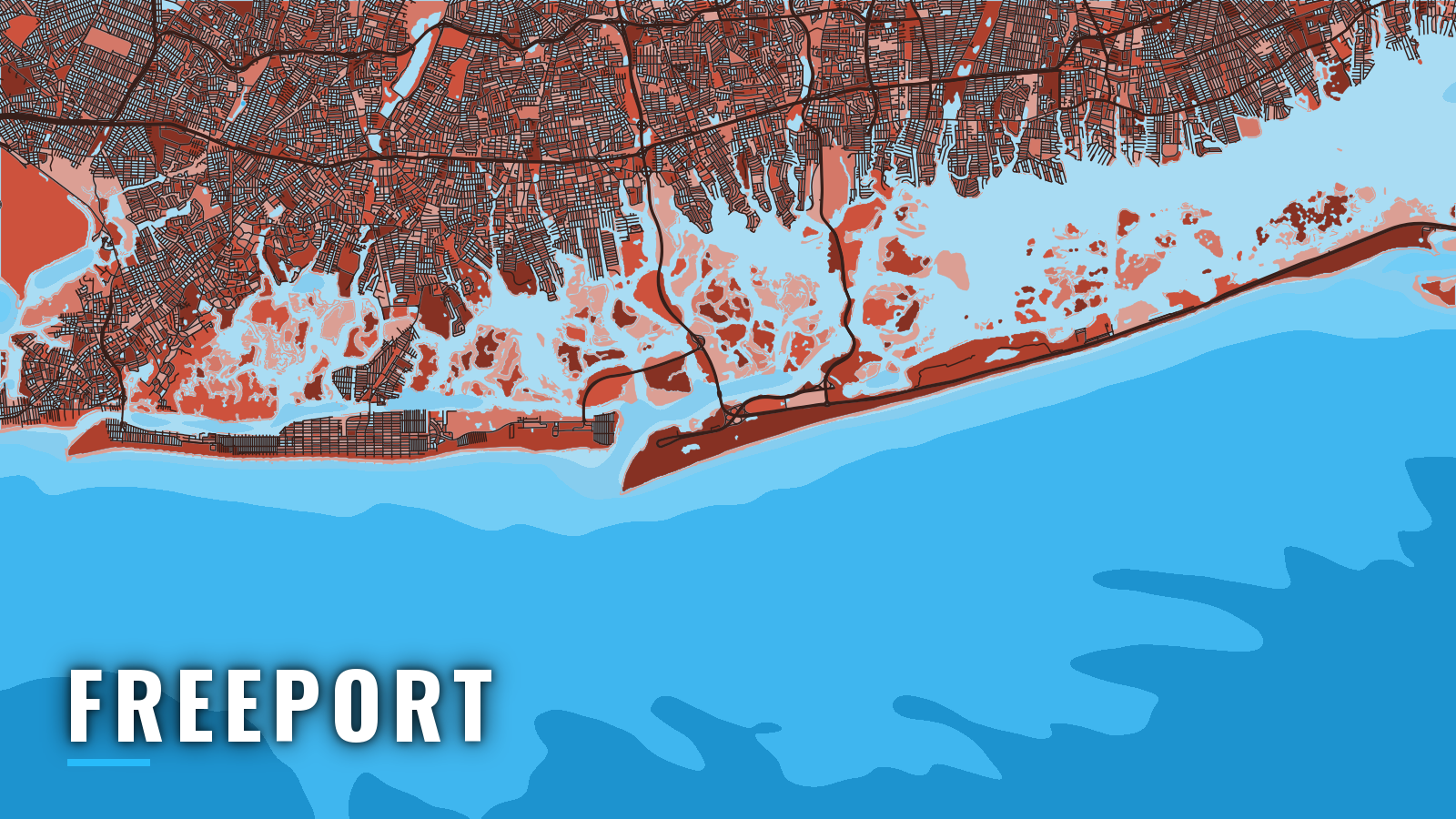 Stylized map of Freeport, New York, labelled with the port name (not for navigation)