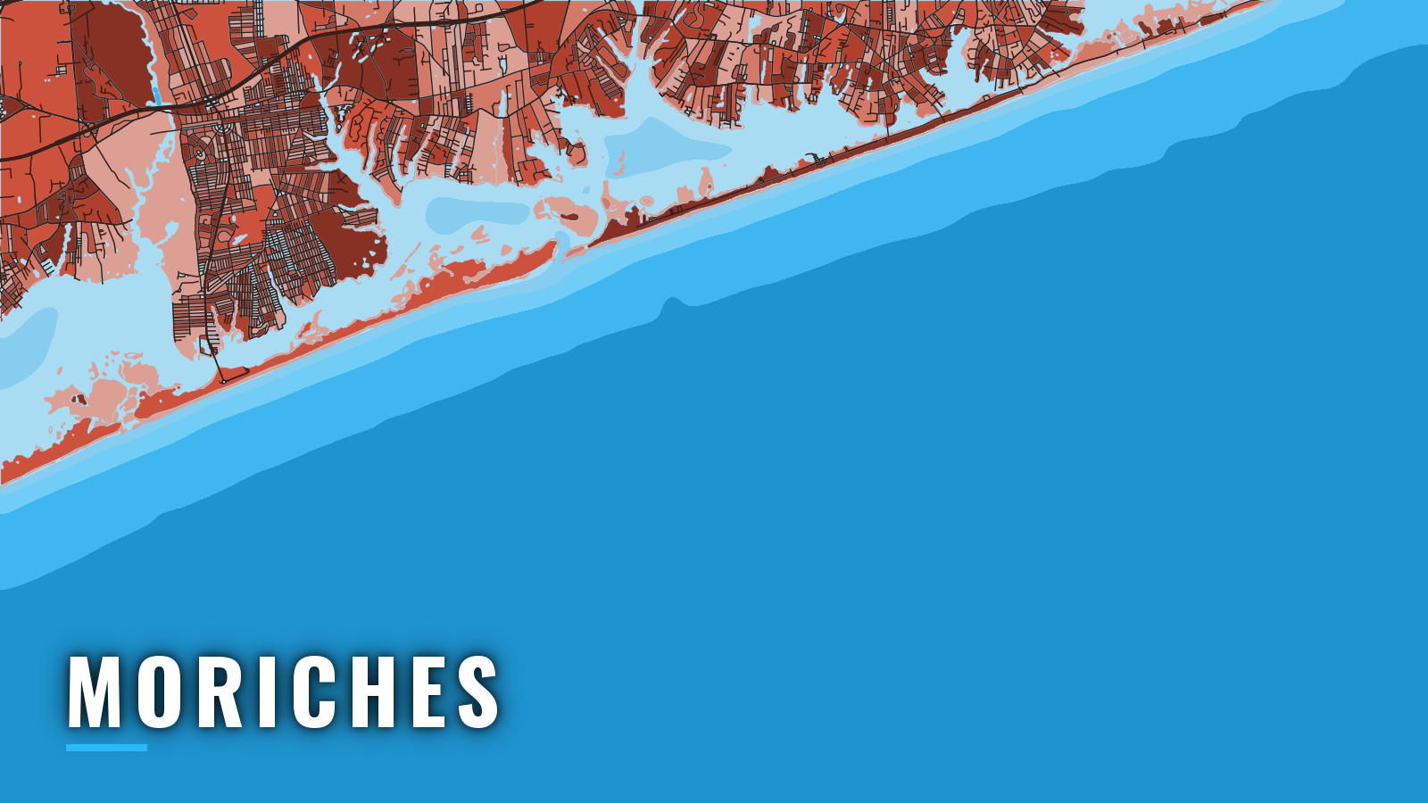 Stylized map of Moriches, New York, labelled with the port name (not for navigation)