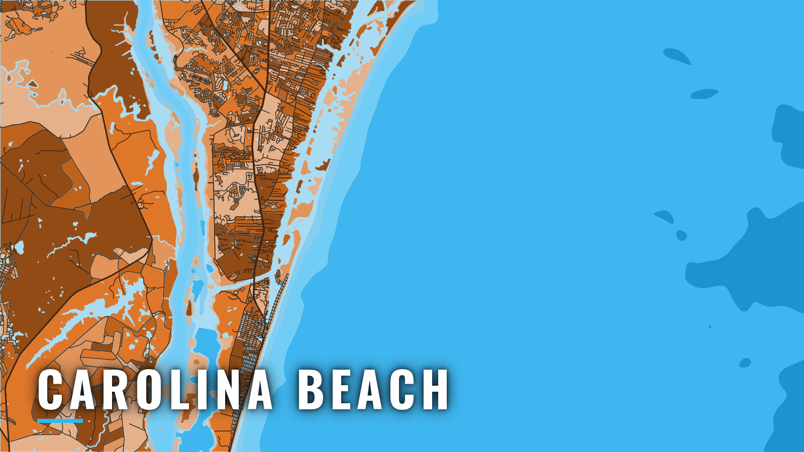 Stylized map of Carolina Beach, North Carolina, labelled with the port name (not for navigation)