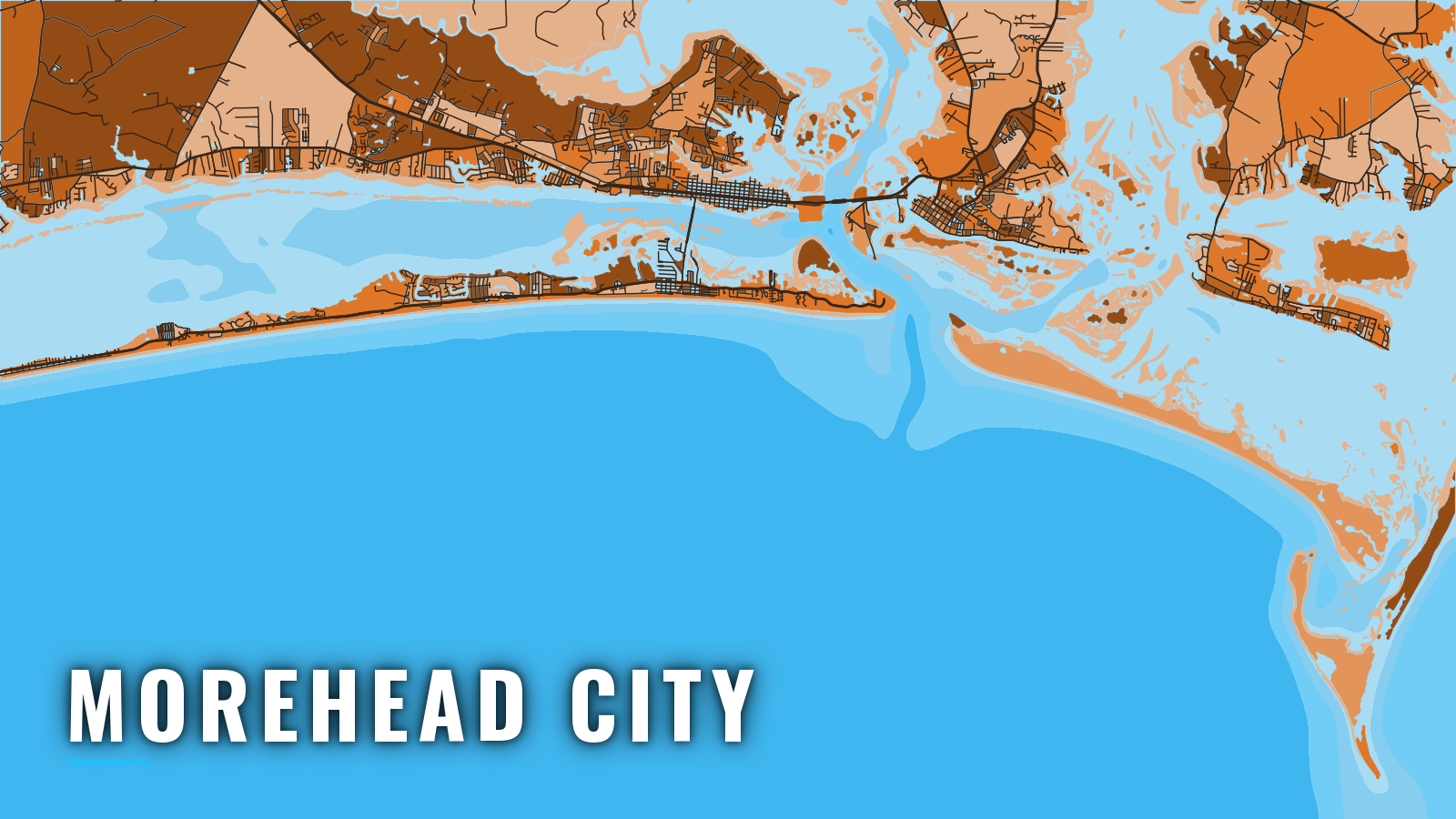 Stylized map of Morehead City, North Carolina, labelled with the port name (not for navigation)