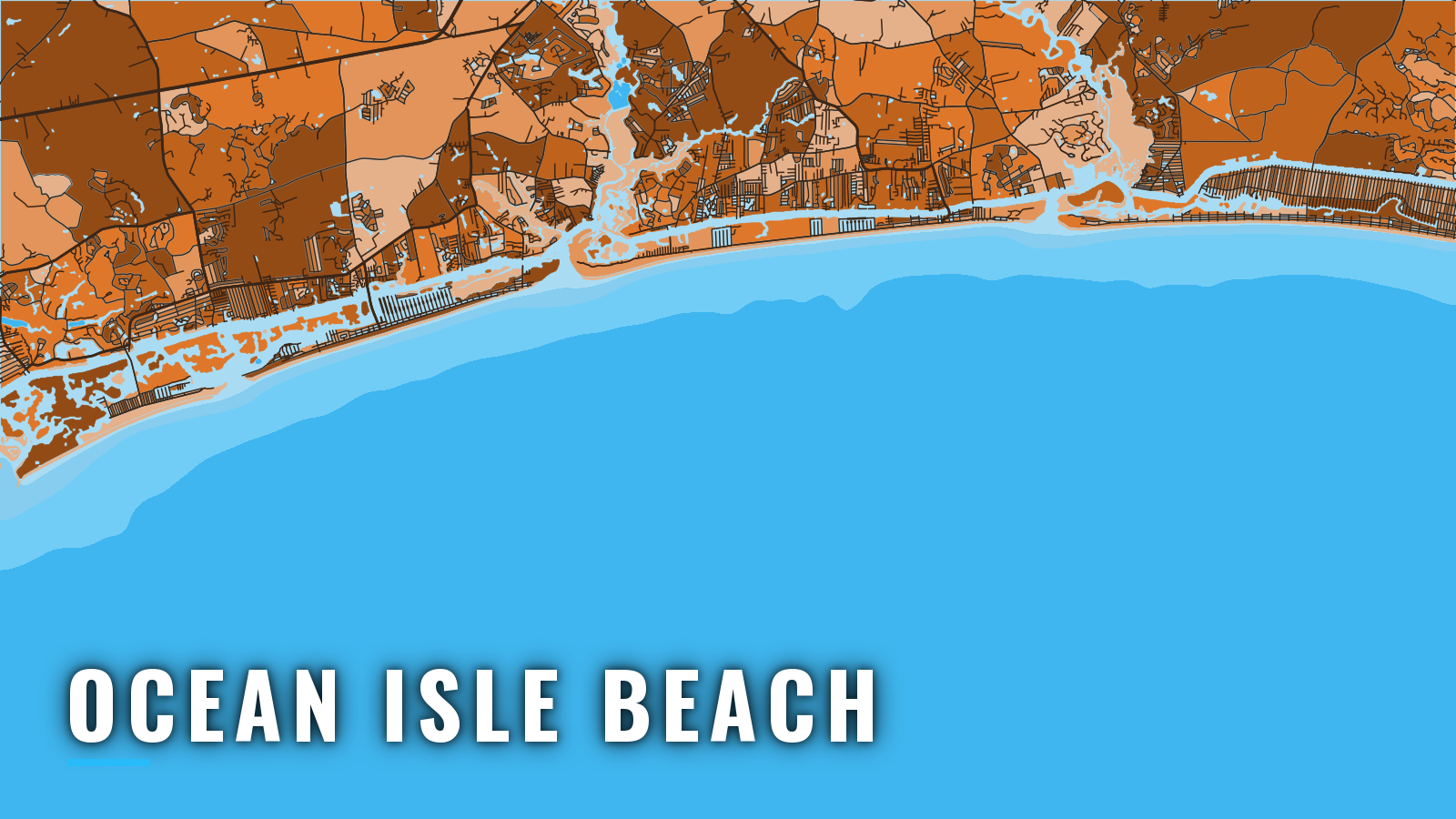 Stylized map of Ocean Isle Beach, North Carolina, labelled with the port name (not for navigation)