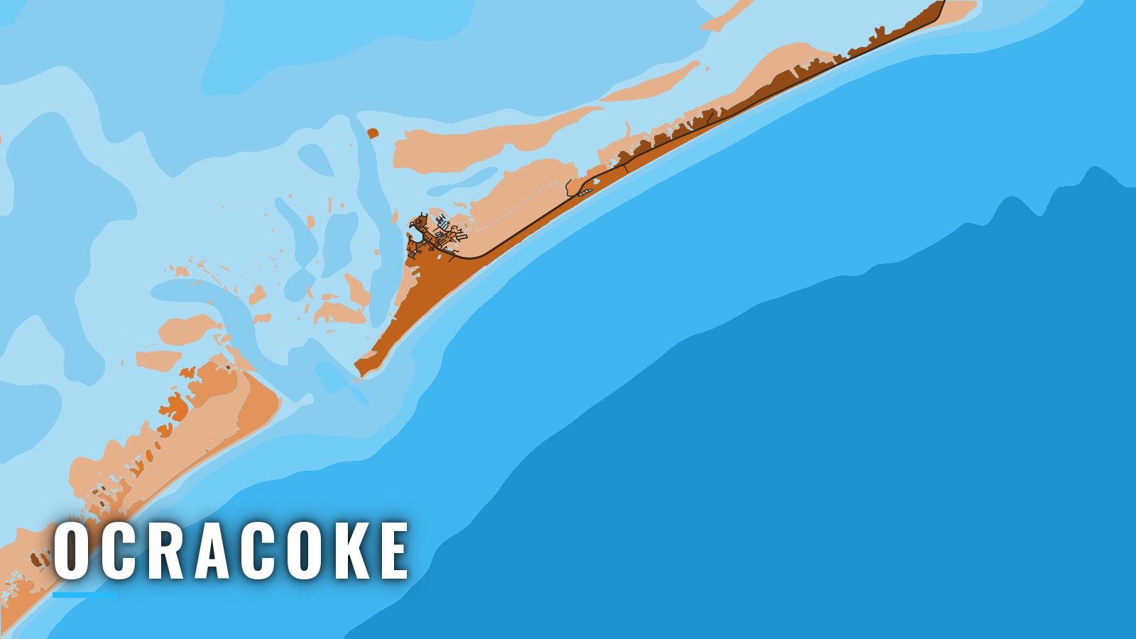 Stylized map of Ocracoke, North Carolina, labelled with the port name (not for navigation)