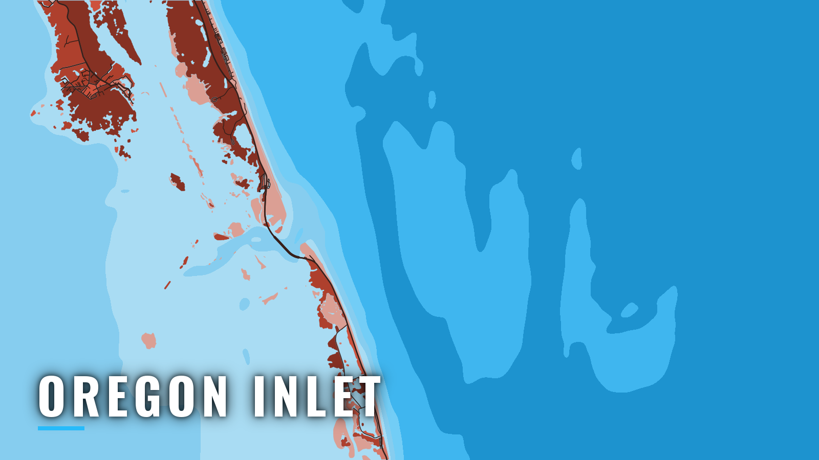 Stylized map of Oregon Inlet, North Carolina, labelled with the port name (not for navigation)