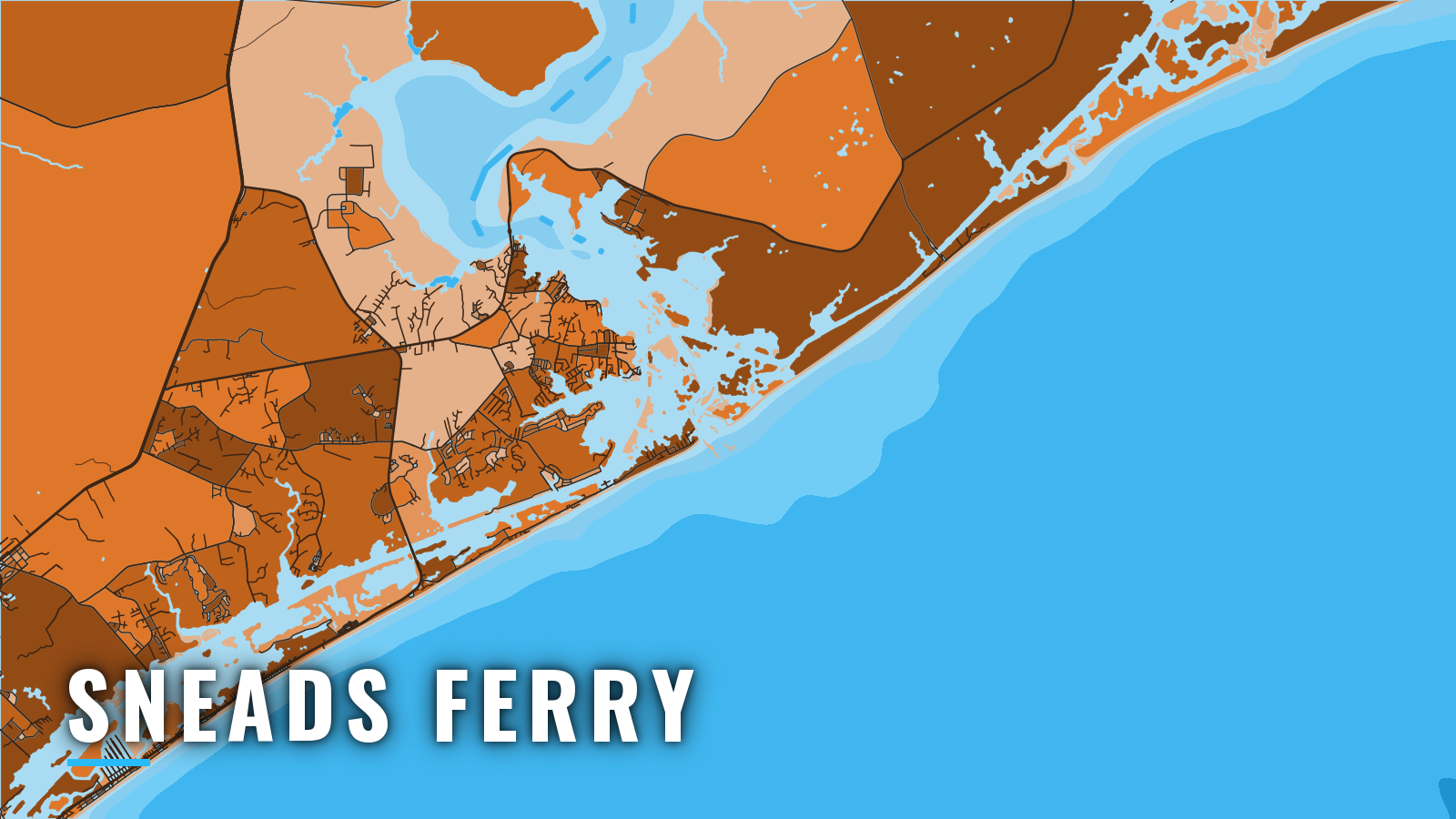Stylized map of Sneads Ferry, North Carolina, labelled with the port name (not for navigation)
