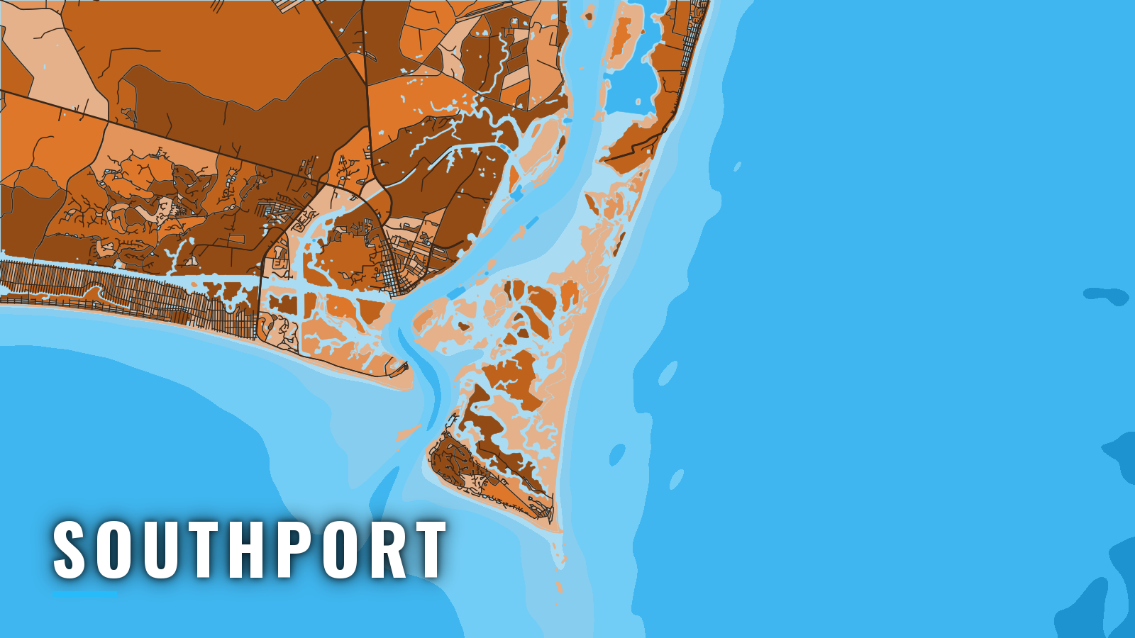 Stylized map of Southport, North Carolina, labelled with the port name (not for navigation)