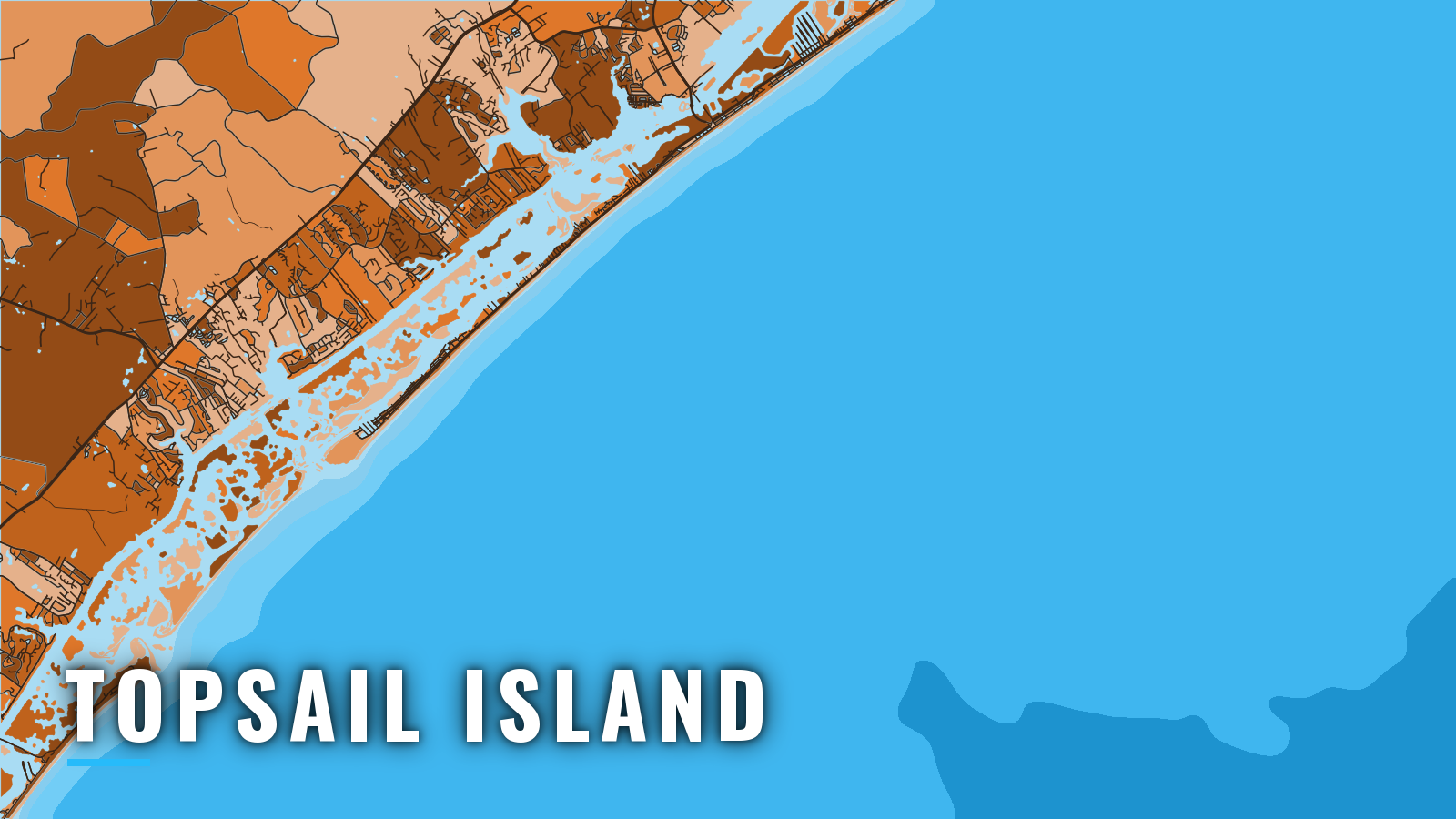 Stylized map of Topsail Island, North Carolina, labelled with the port name (not for navigation)