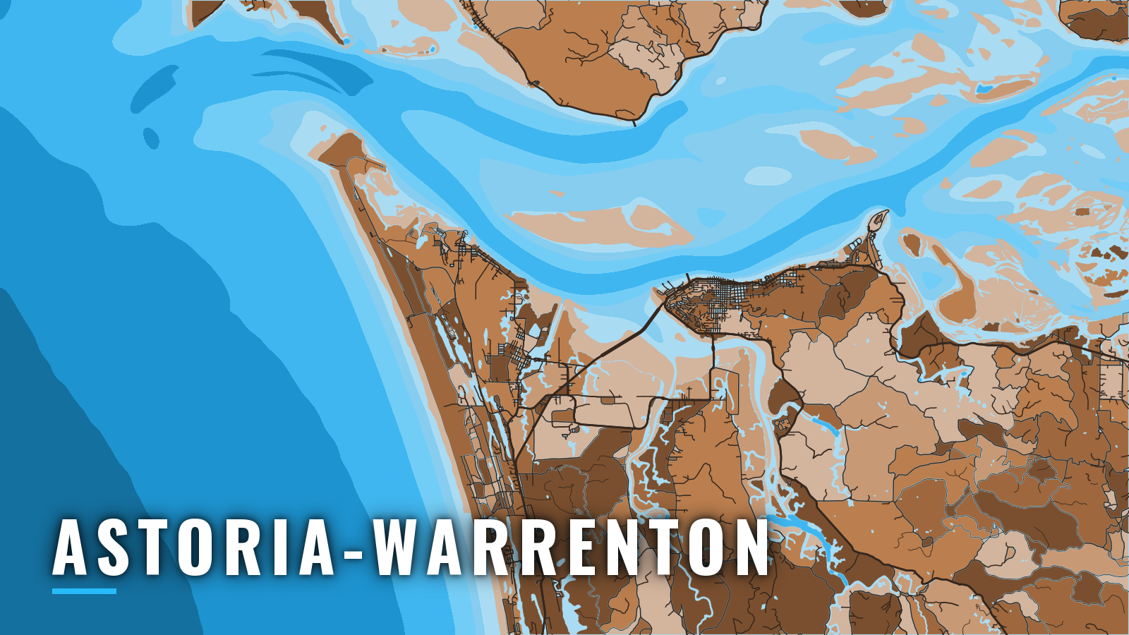 Stylized map of Astoria-Warrenton, Oregon, labelled with the port name (not for navigation)